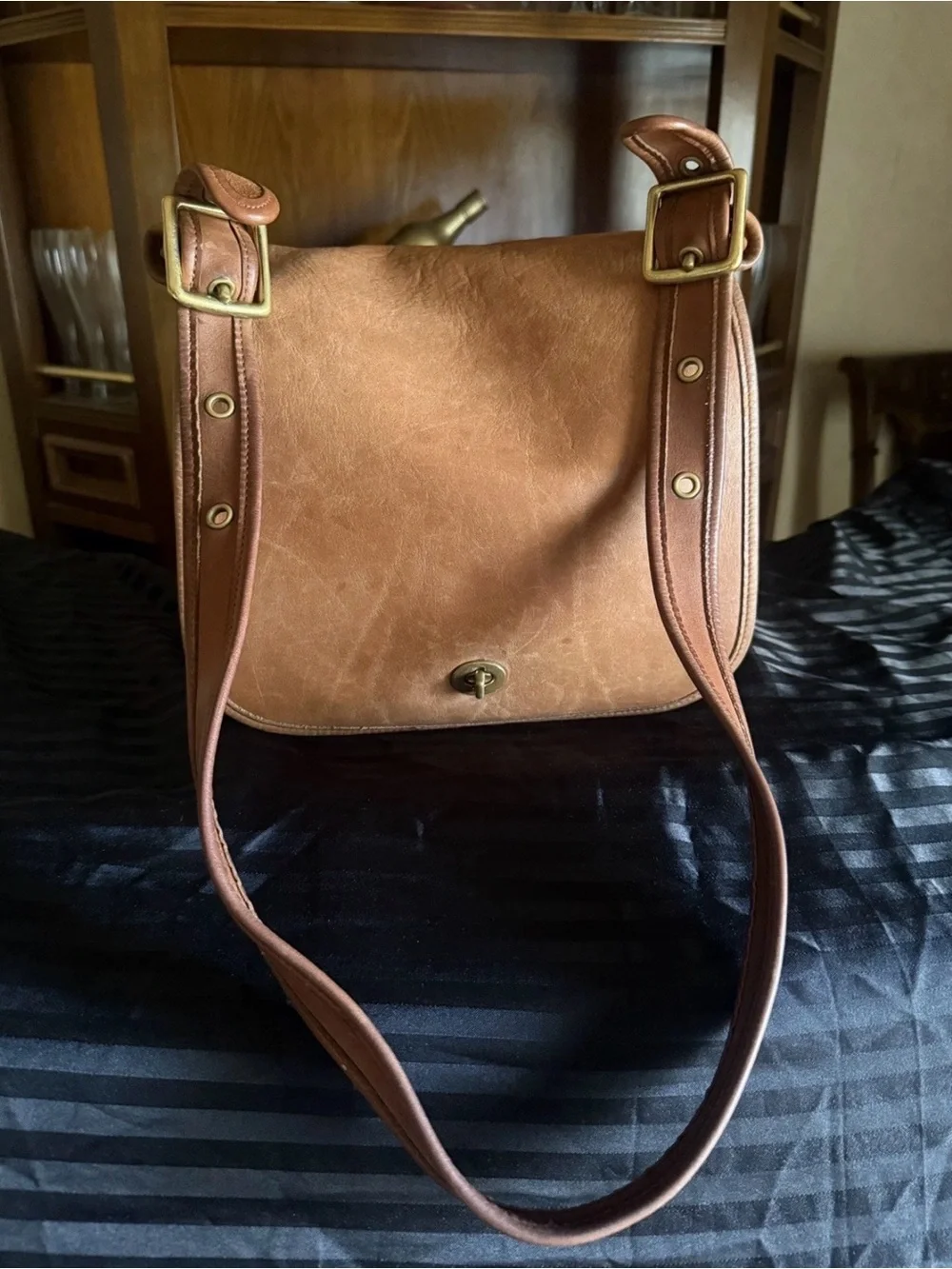 Coach Tan Leather Turn-Lock Crossbody Bag